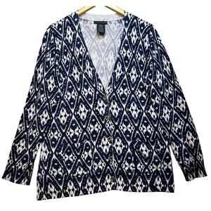 Grace Elements Womens Toggle Button Front Cardigan Long Sleeve Size L Navy White